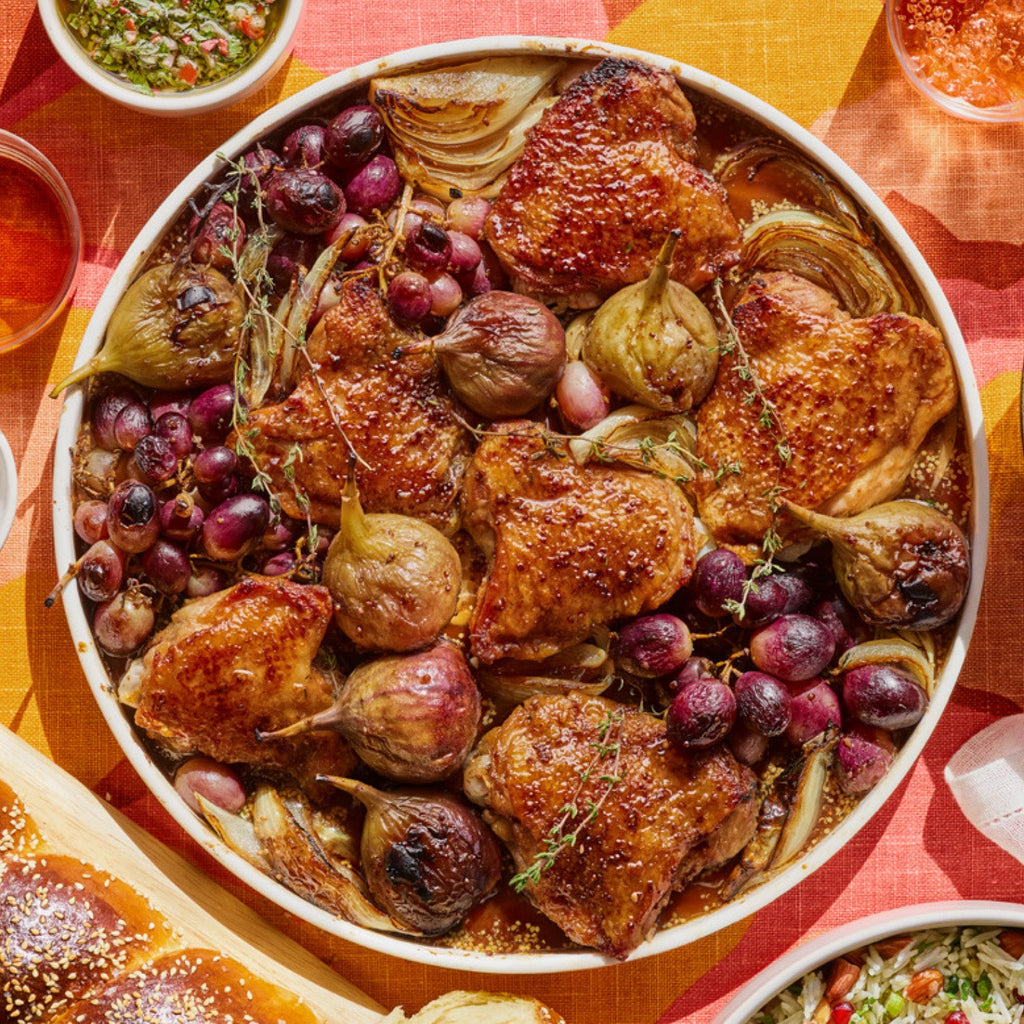 Chicken Thighs with Roasted figs and grapes