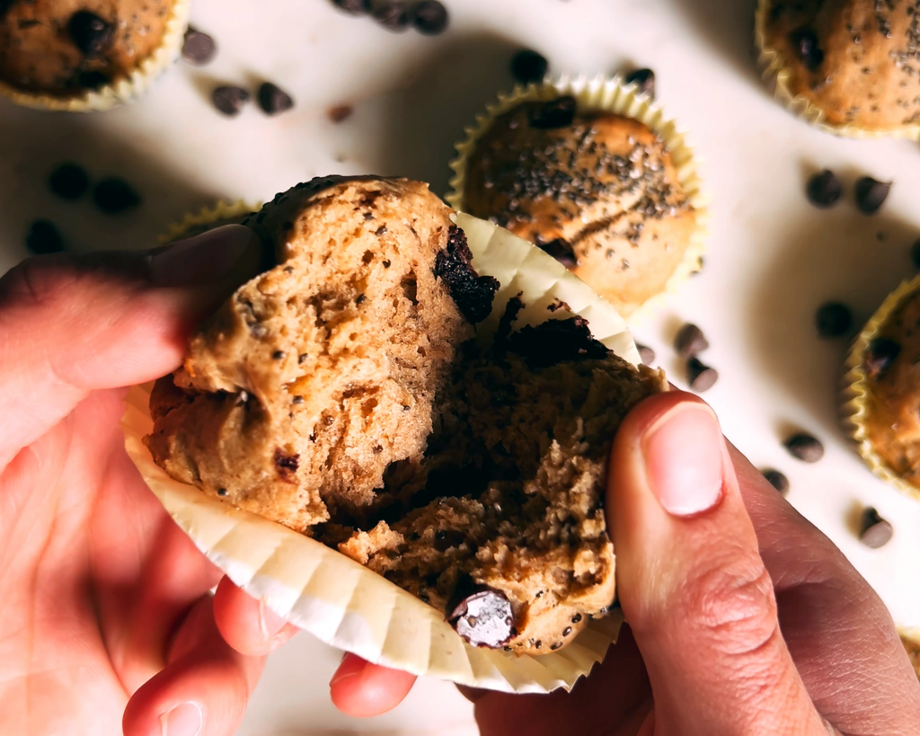 Healthy Chocolate Chip Chia Seed Muffins recipe sweetened with date sugar