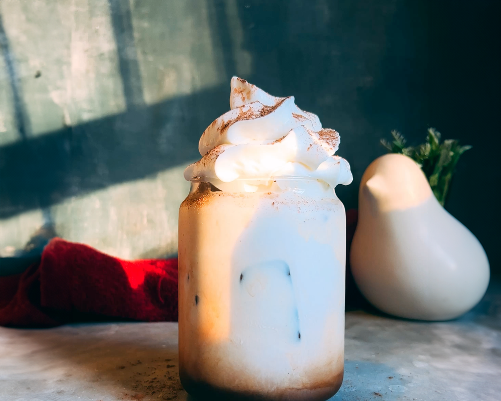 Healthy Iced Cinnamon Mocha sweetened with date syrup