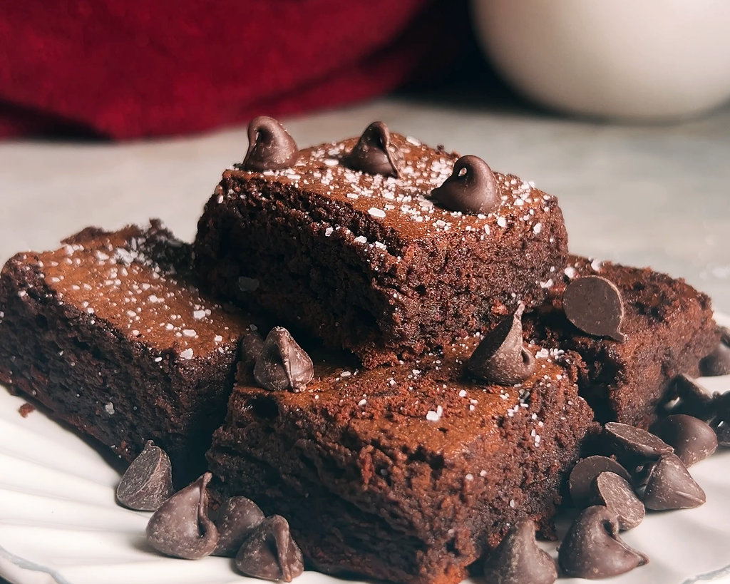 3-Ingredient Protein Brownies, a healthy high-protein dessert sweetened with date syrup